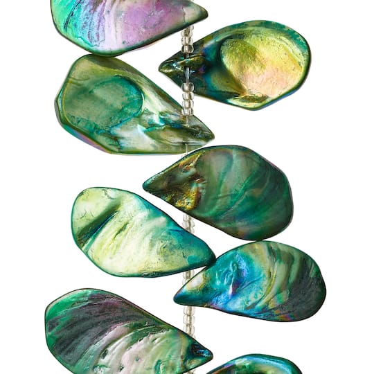 12 Pack: Green Aurora Borealis Shell Teardrop Beads, 32mm by Bead Landing™